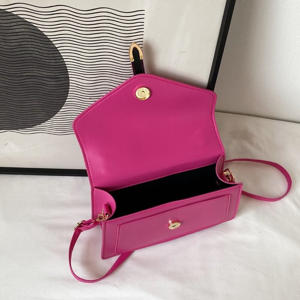 Hot Pink Casual Women's Minimalist Buckle Decor Flap Square Bag - Picture 5 of 5